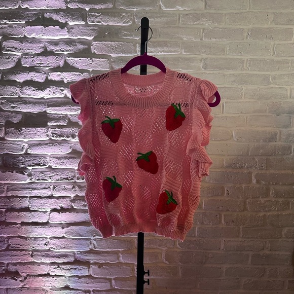 Sold.      Pink Strawberry Sweater - Picture 1 of 4